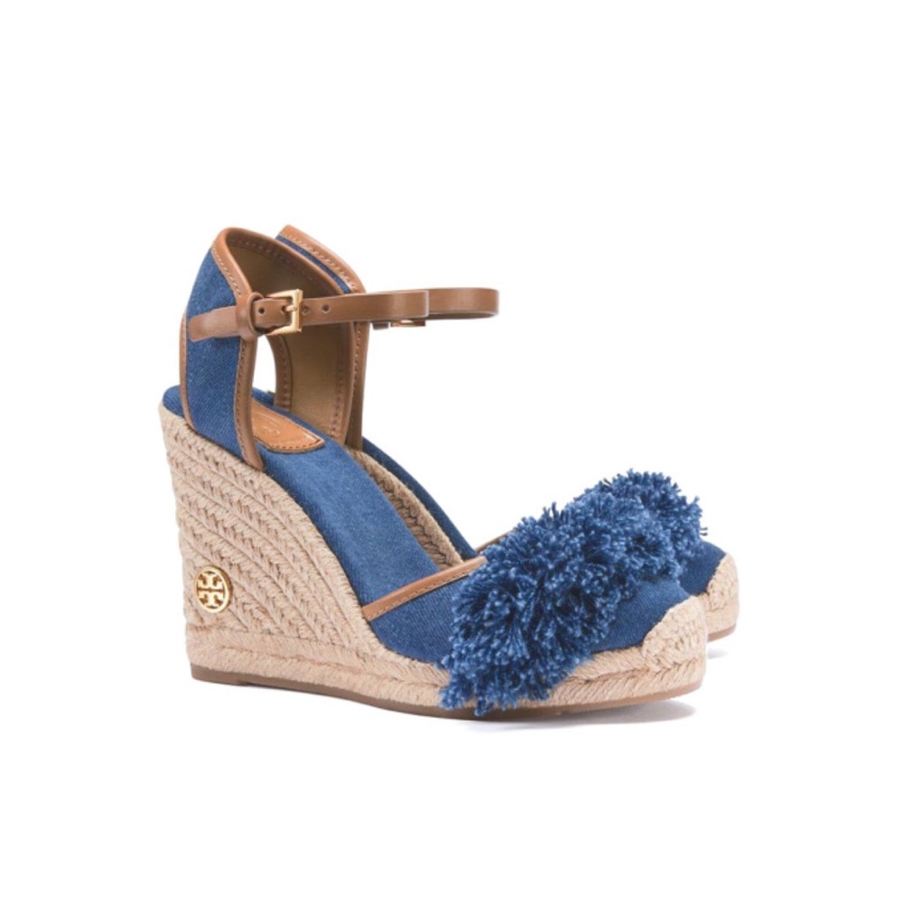 Tory Burch Shaw  90 MM Wedge Espadrilles In Denim
